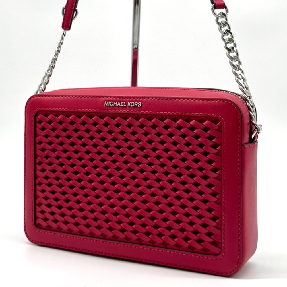 Michael Kors Jet Set Large Woven Crossbody Bag - Dark Raspberry